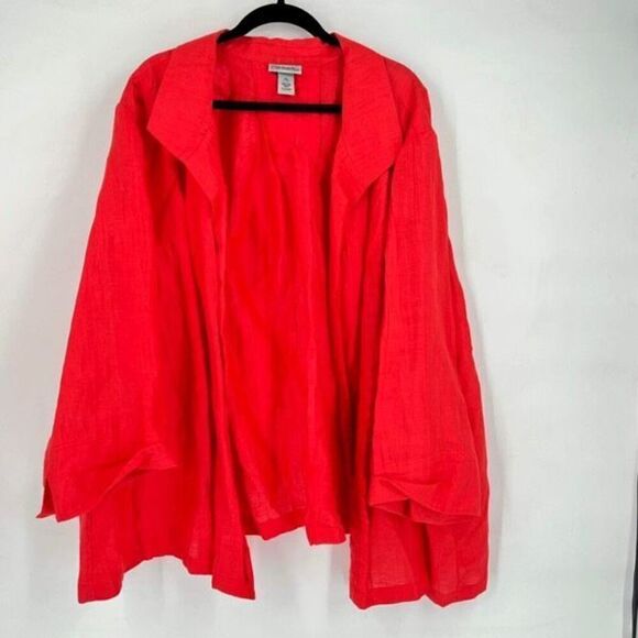 Catherines Maggie Barnes Women's Linen Blend Open Front Jacket Red Pink Size 5X - Picture 10 of 10